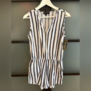 Black and White Striped Sleeveless Romper